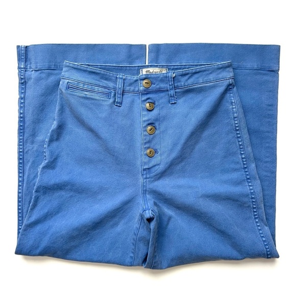 Madewell Emmett Blue Wide-Leg Pants Jeans Button Front Patch Pocket Crop Size 27 - Picture 8 of 11